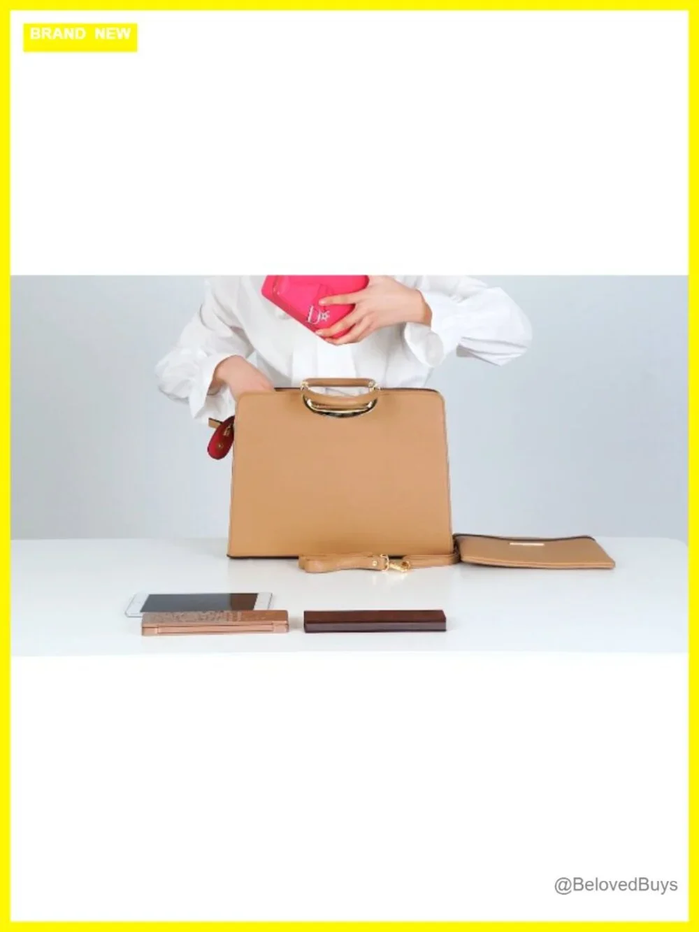 Vegan PU Leather Top Handle Satchel Purse Work Bag with Matching Wallet